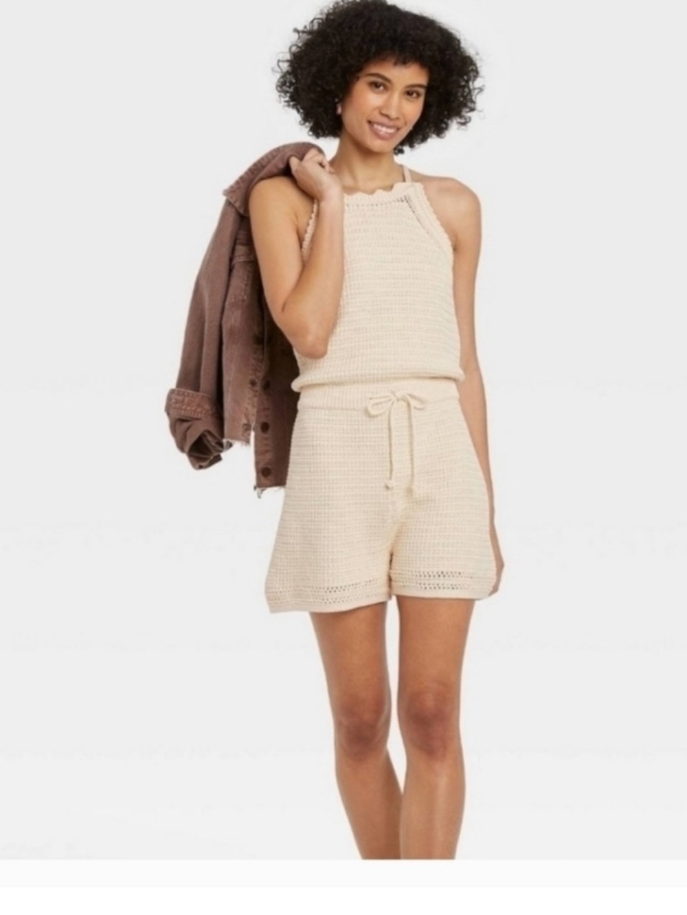 UNIVERSAL THREAD Women's Ivory Cotton Crochet Knit Sleeveless Romper Size Medium